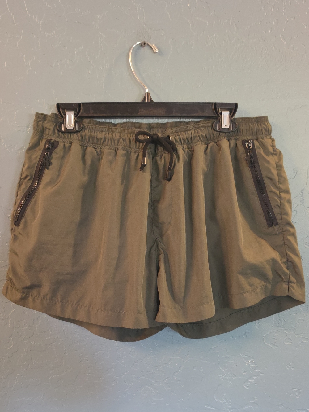 Men's Olive Hybrid Swim Shorts with Zip Pockets